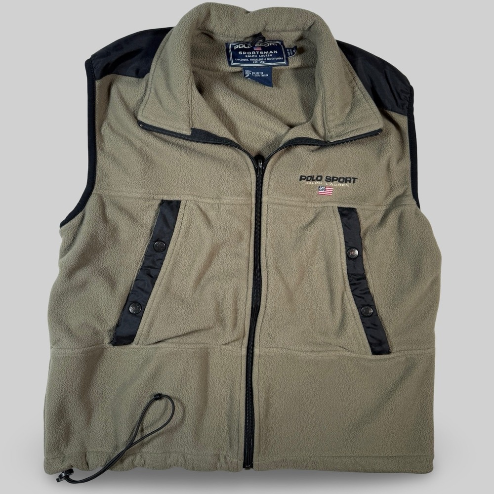 Polo Sport Ralph Lauren Fleece Vest Mens Medium Tan Excellent Vintage 90s Zip